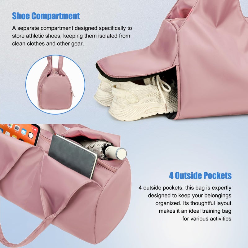 Forestfish Yoga Gym Bag For Women With Shoes Compartment & Wet Dry Storage Pockets Lightweight Duffel Bag, Pink - Image 5